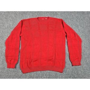 Arrow Sweater Mens Large Chunky Knit Pull Over 100% Cotton Crew Neck Red